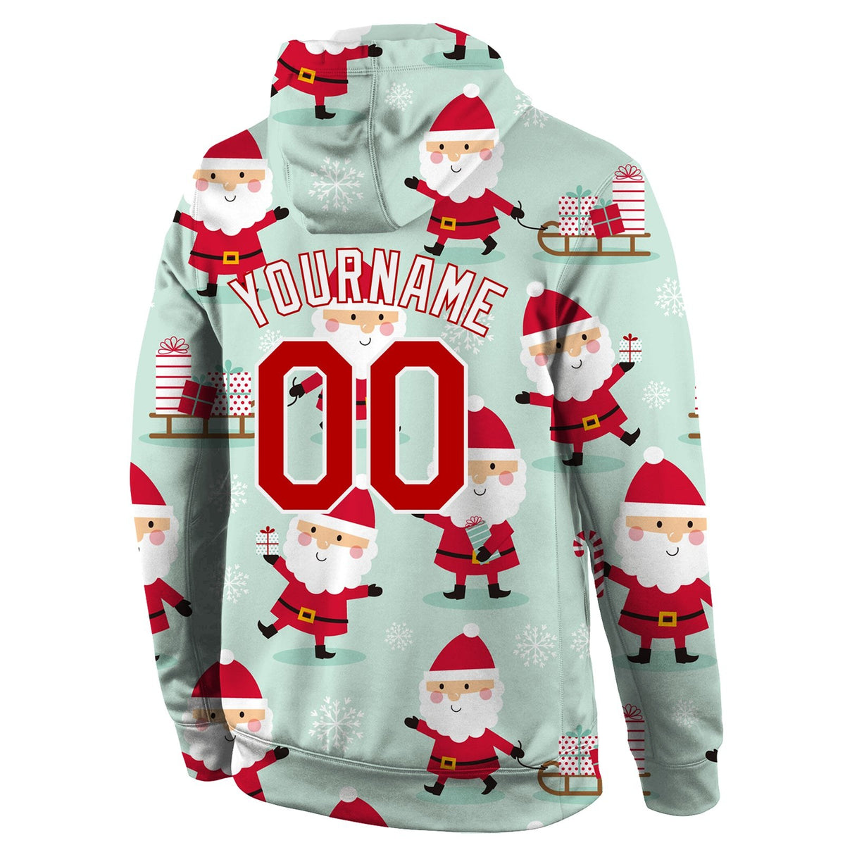 Custom Stitched Green Red-White Christmas 3D Sports Pullover Sweatshirt Hoodie photo 3