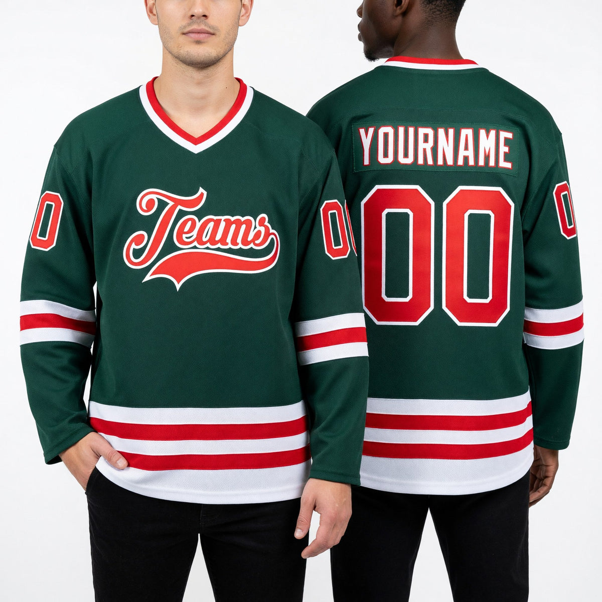 Custom Green Orange-White Hockey Jersey worn front and back