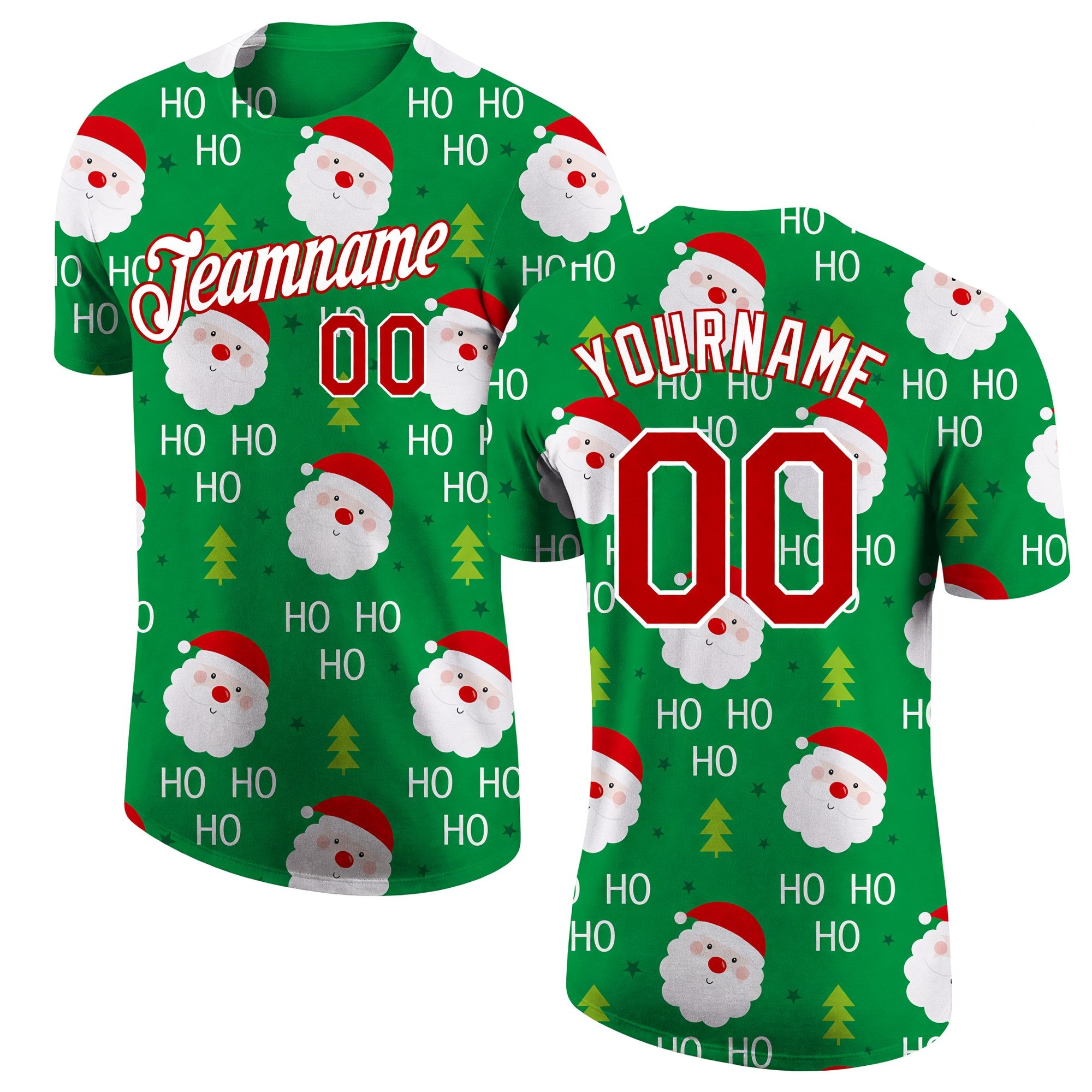 Custom Green Red-White Christmas 3D Performance T-Shirt