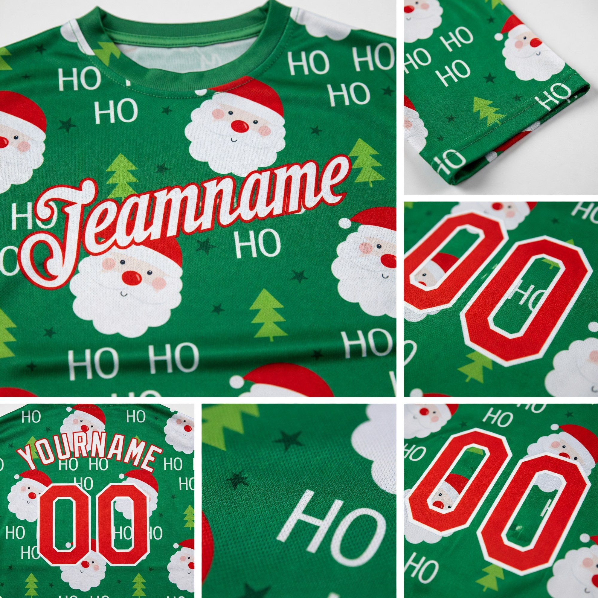 Custom Green Red-White Christmas 3D Performance T-Shirt detail