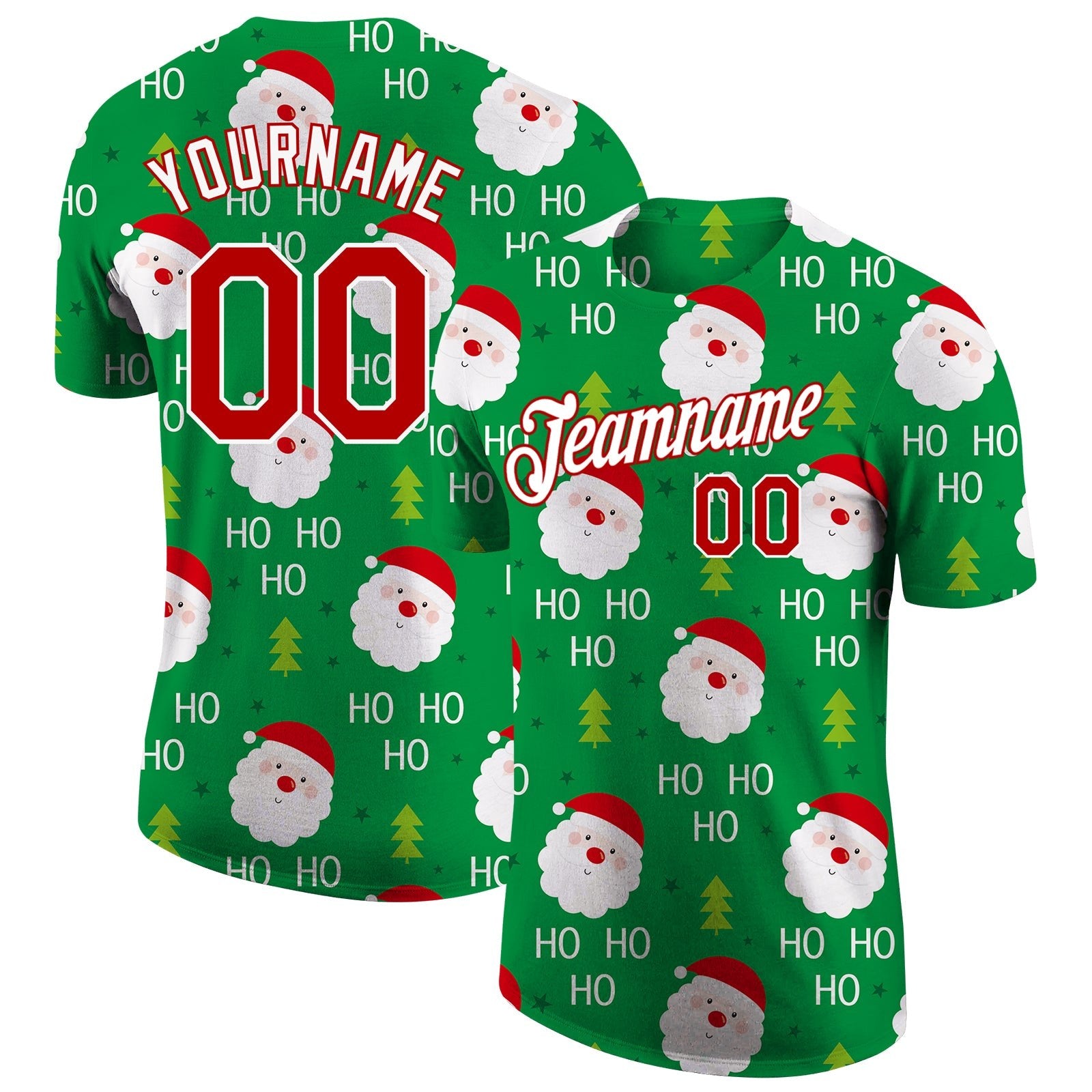 Custom Green Red-White Christmas 3D Performance T-Shirt photo 1