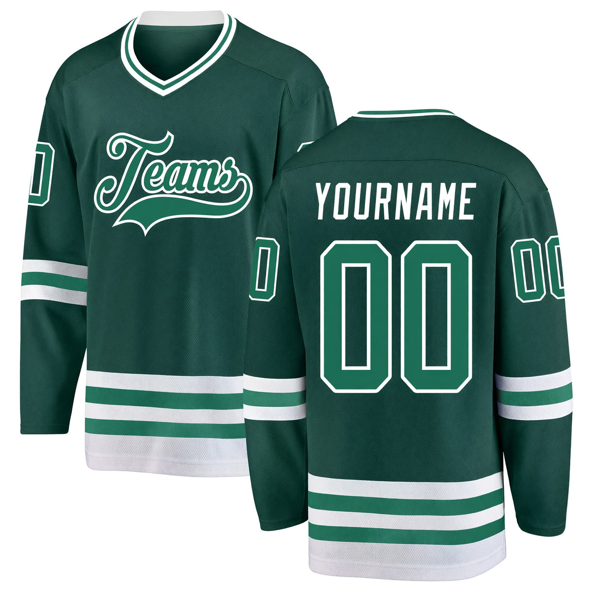 Custom Green Kelly Green-White Hockey Jersey