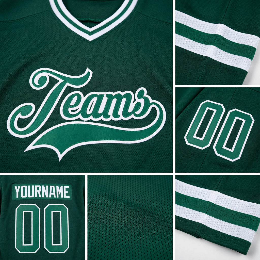 Custom Green Kelly Green-White Hockey Jersey detail