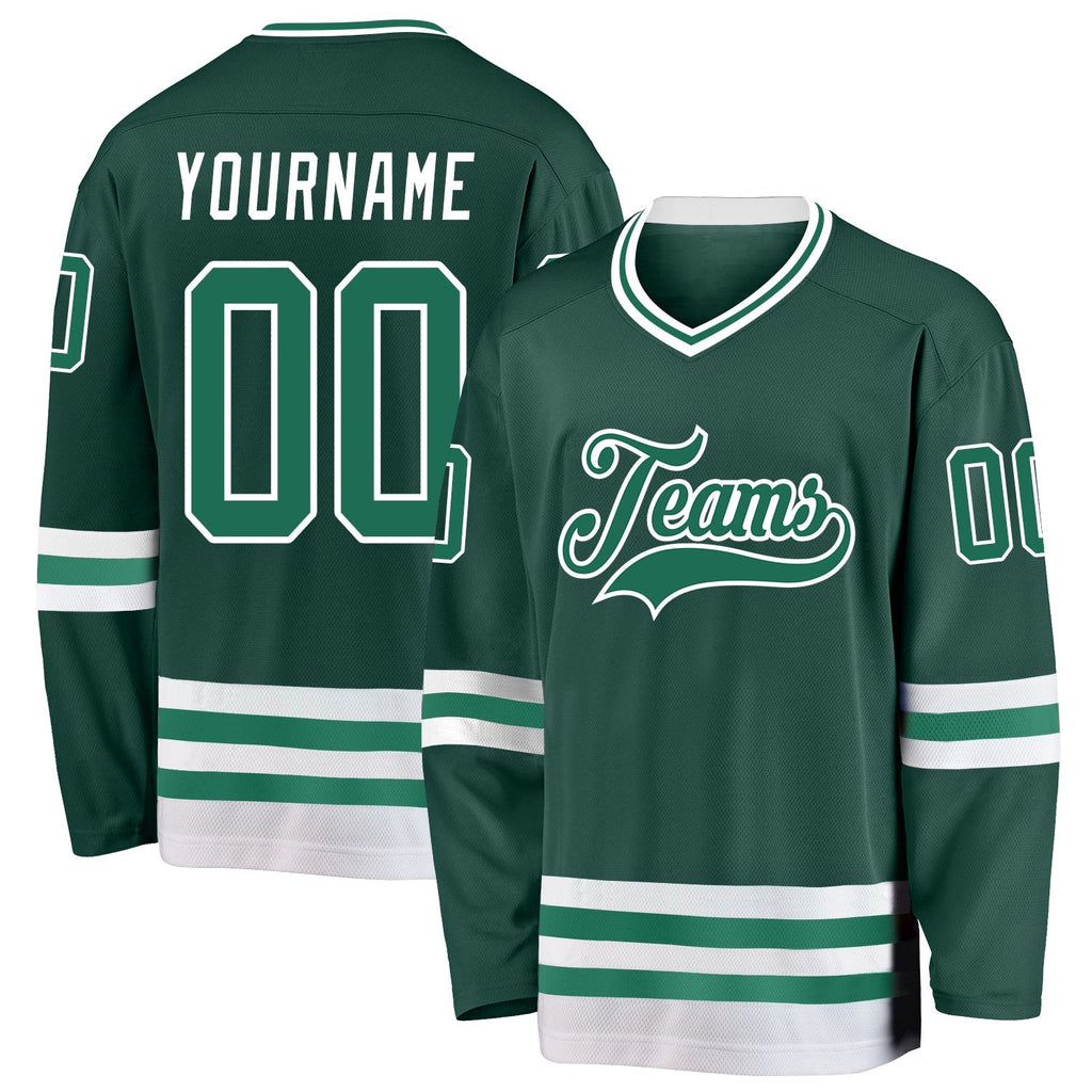 Custom Green Kelly Green-White Hockey Jersey photo 1