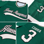 Custom Green Cream-Black Hockey Jersey photo 4