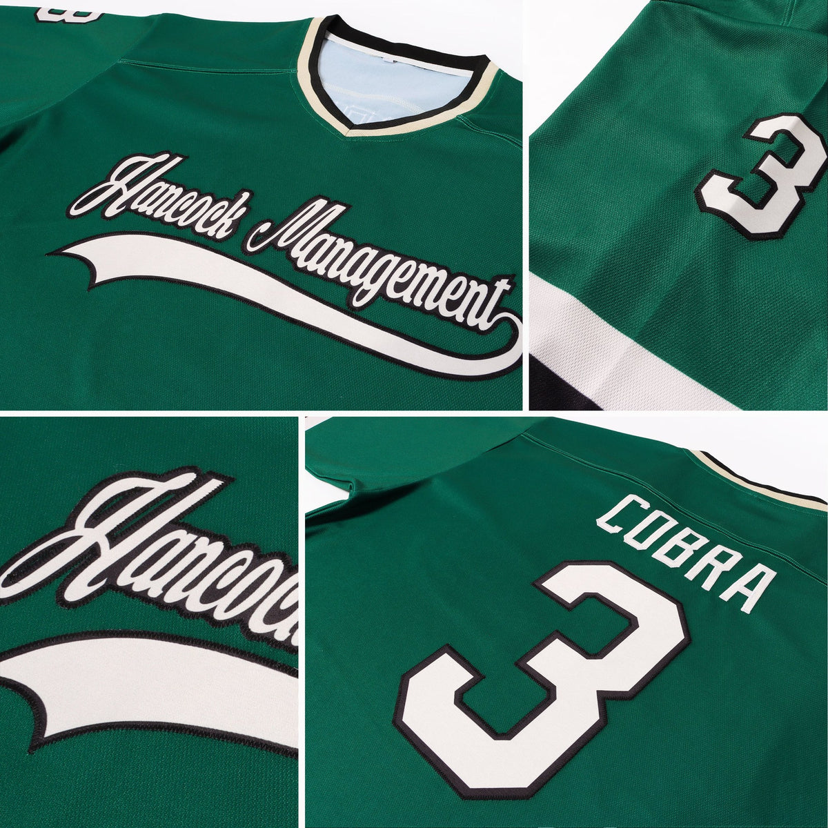 Custom Green Cream-Black Hockey Jersey photo 4