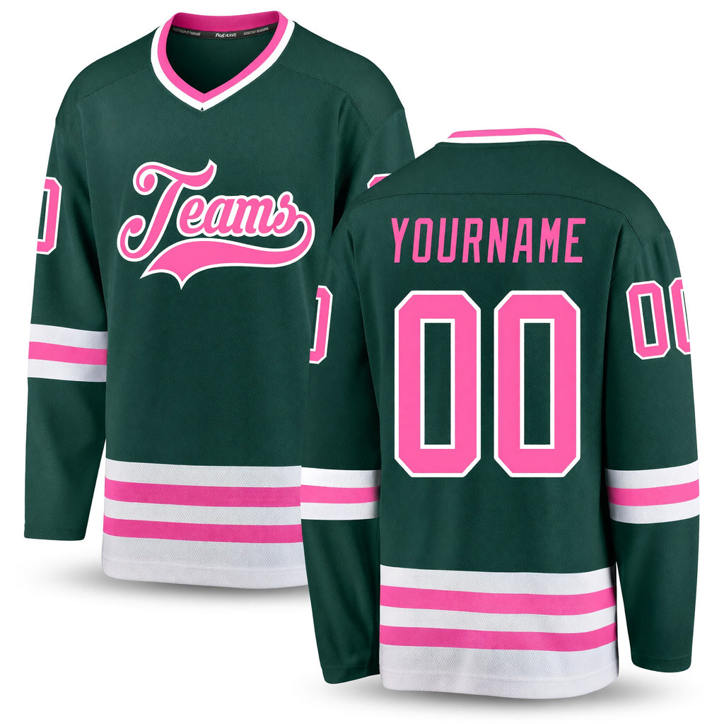 Custom Green Pink-White Hockey Jersey
