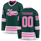 Custom Green Pink-White Hockey Jersey