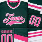 Custom Green Pink-White Hockey Jersey detail