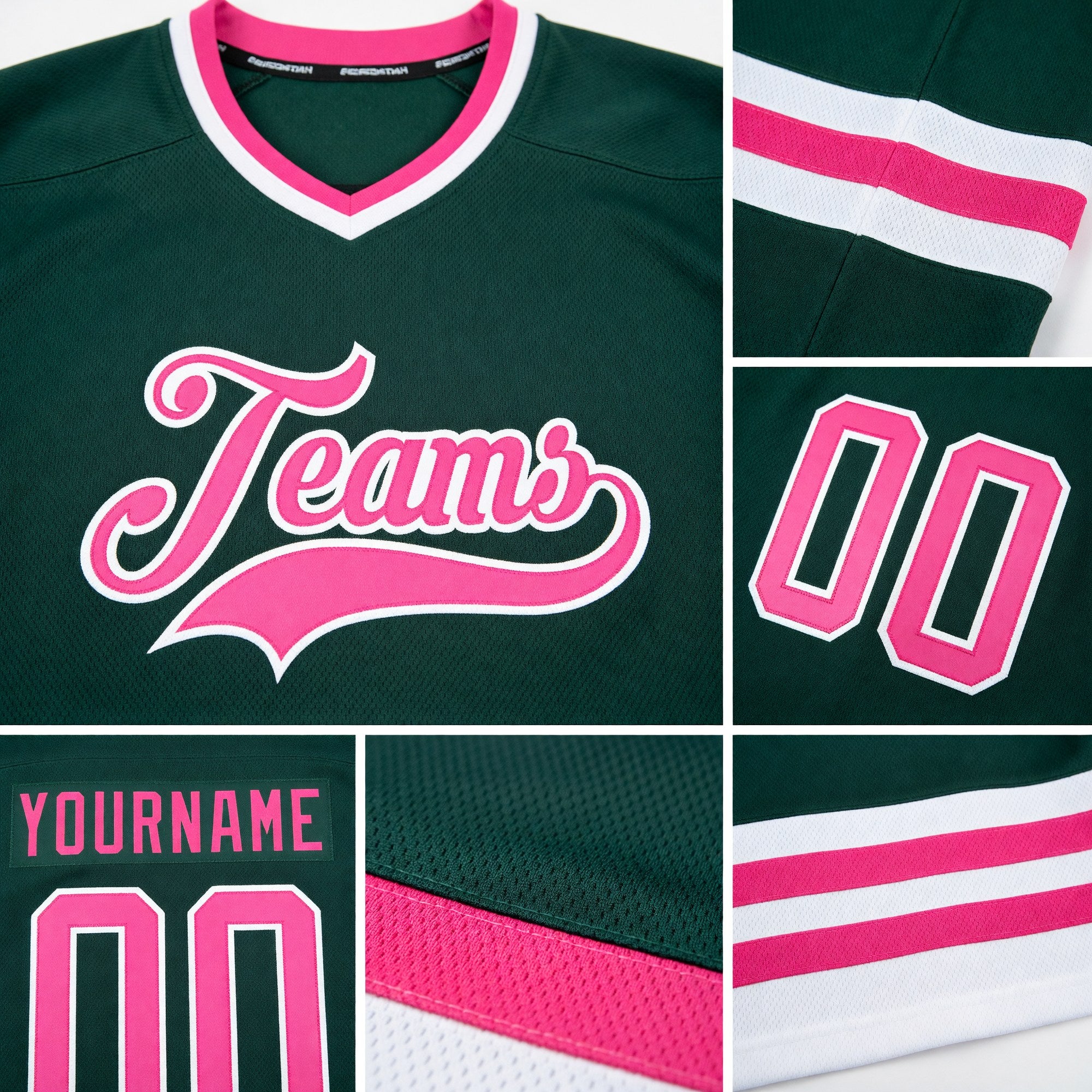 Custom Green Pink-White Hockey Jersey detail