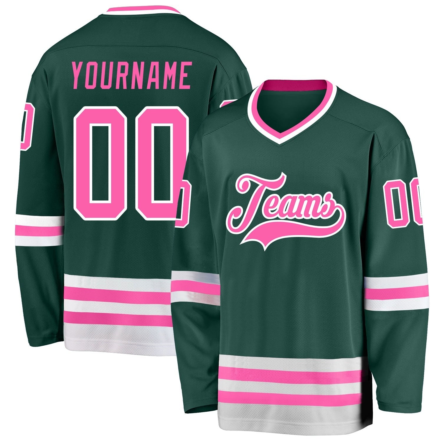 Custom Green Pink-White Hockey Jersey photo 1