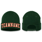 Custom Green Cream-Red Stitched Cuffed Knit Hat