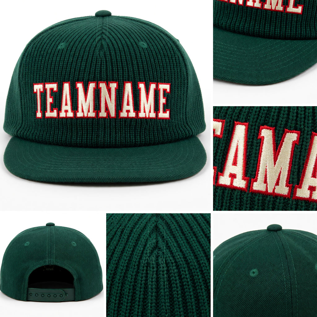 Custom Green Cream-Red Stitched Cuffed Knit Hat detail
