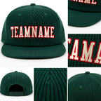 Custom Green Cream-Red Stitched Cuffed Knit Hat detail