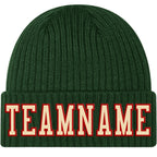 Custom Green Cream-Red Stitched Cuffed Knit Hat photo 1