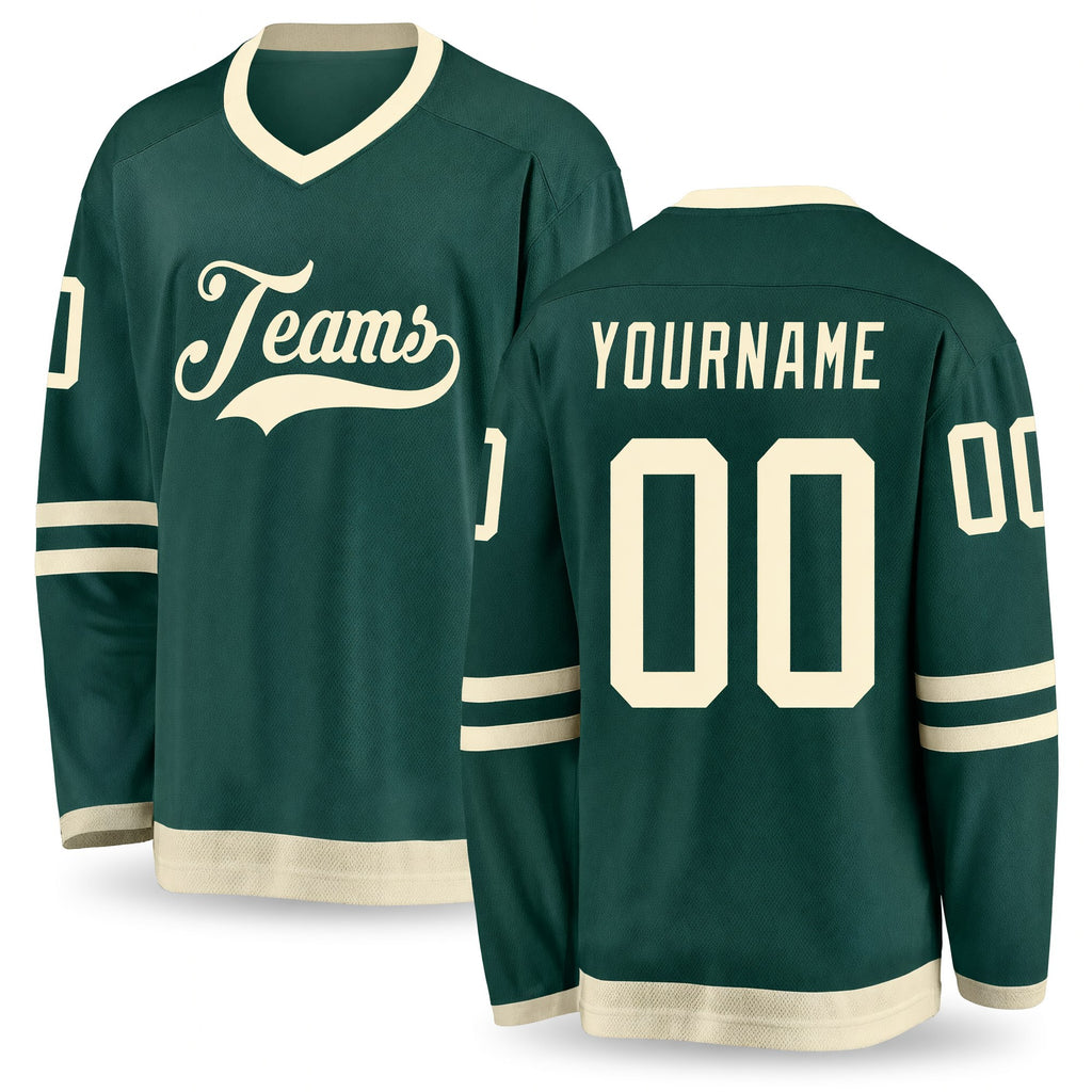Custom Green Cream Hockey Jersey