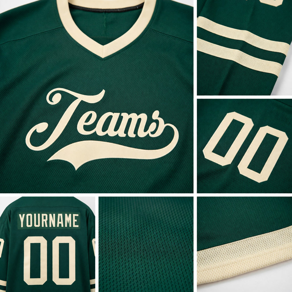 Custom Green Cream Hockey Jersey detail