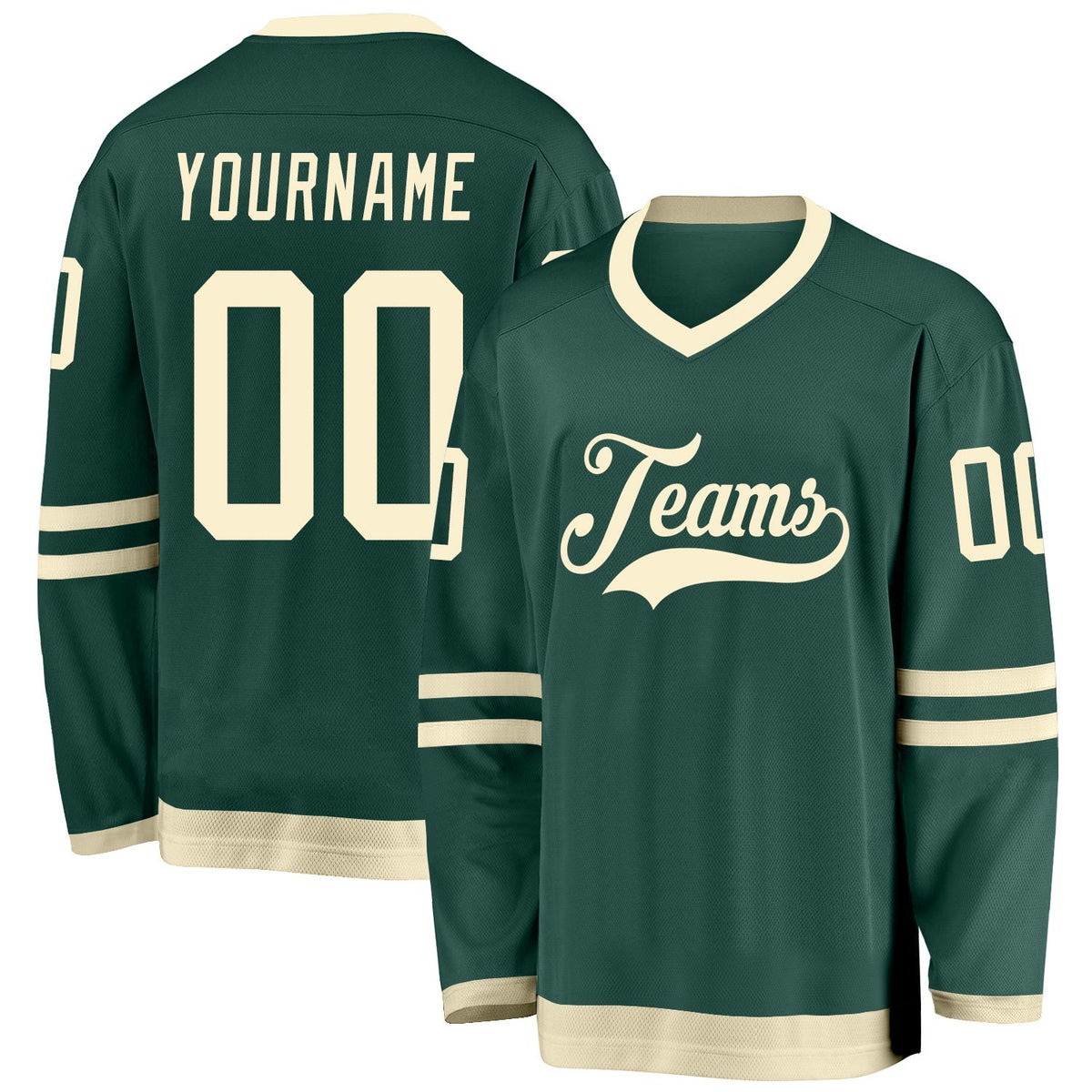 Custom Green Cream Hockey Jersey photo 1