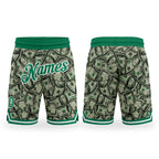 Custom Green Kelly Green-White 3D Pattern Design Dollar Authentic Basketball Shorts