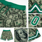 Custom Green Kelly Green-White 3D Pattern Design Dollar Authentic Basketball Shorts detail