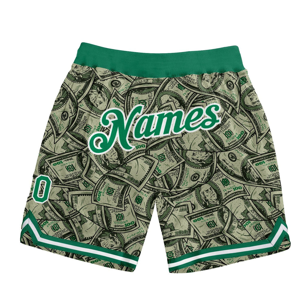 Custom Green Kelly Green-White 3D Pattern Design Dollar Authentic Basketball Shorts photo 1