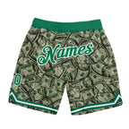 Custom Green Kelly Green-White 3D Pattern Design Dollar Authentic Basketball Shorts photo 1