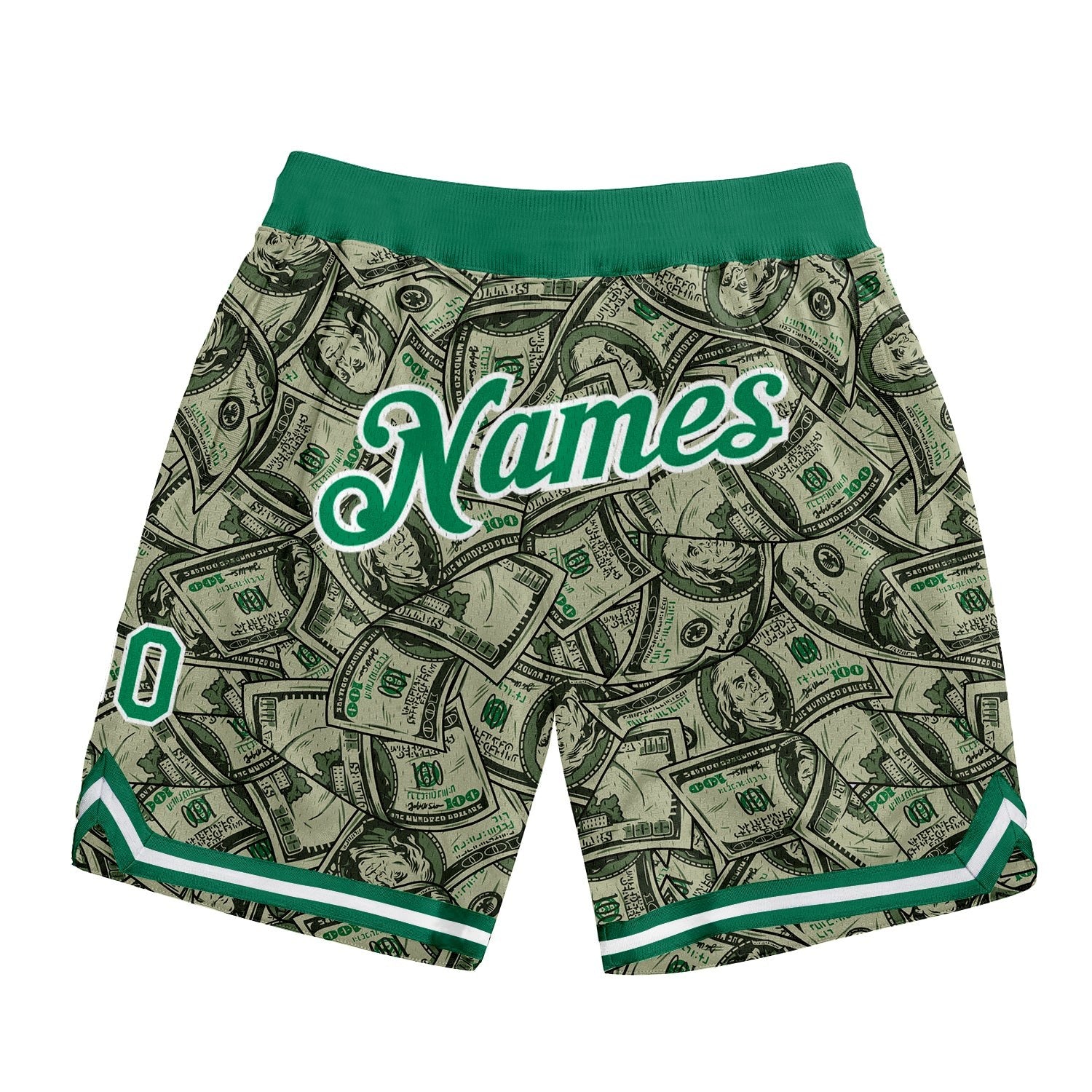 Custom Green Kelly Green-White 3D Pattern Design Dollar Authentic Basketball Shorts photo 1