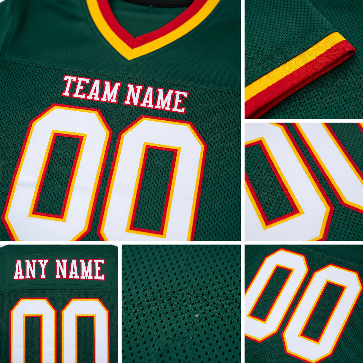 Custom Green White-Red Mesh Authentic Throwback Football Jersey detail