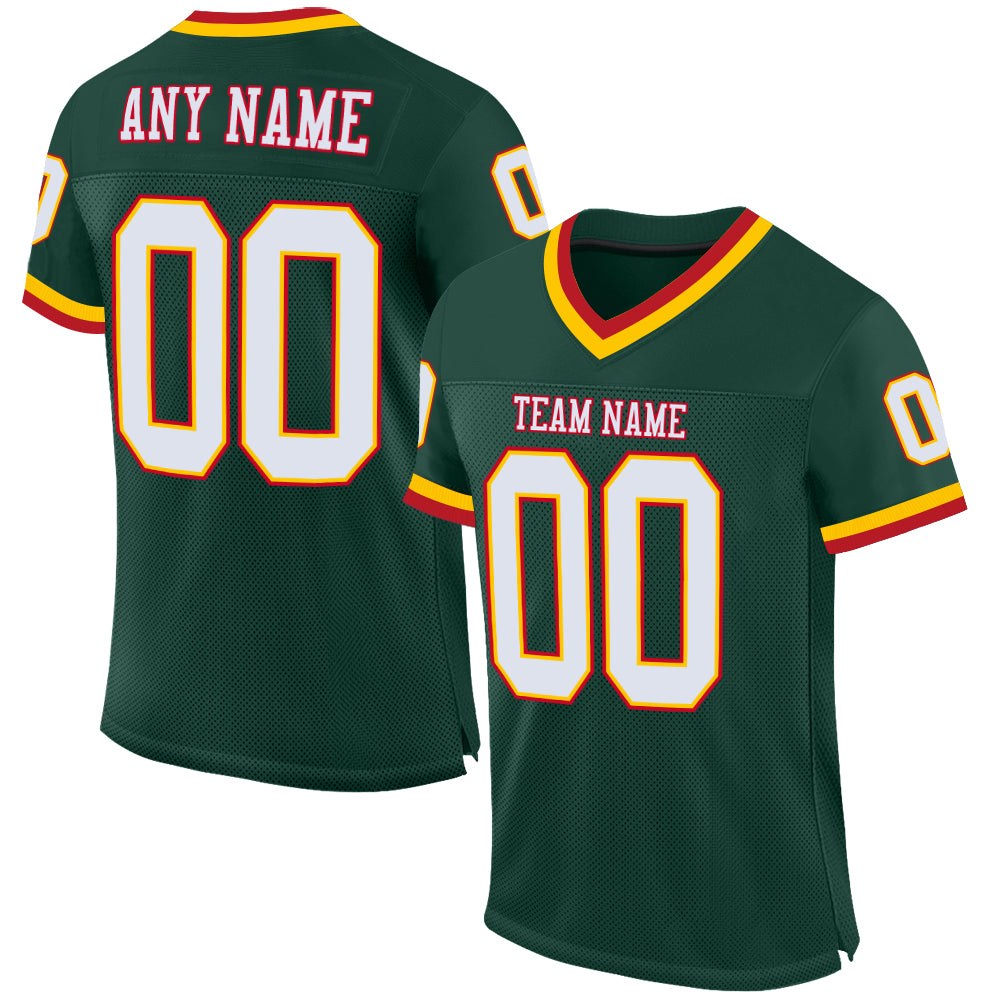 Custom Green White-Red Mesh Authentic Throwback Football Jersey photo 1