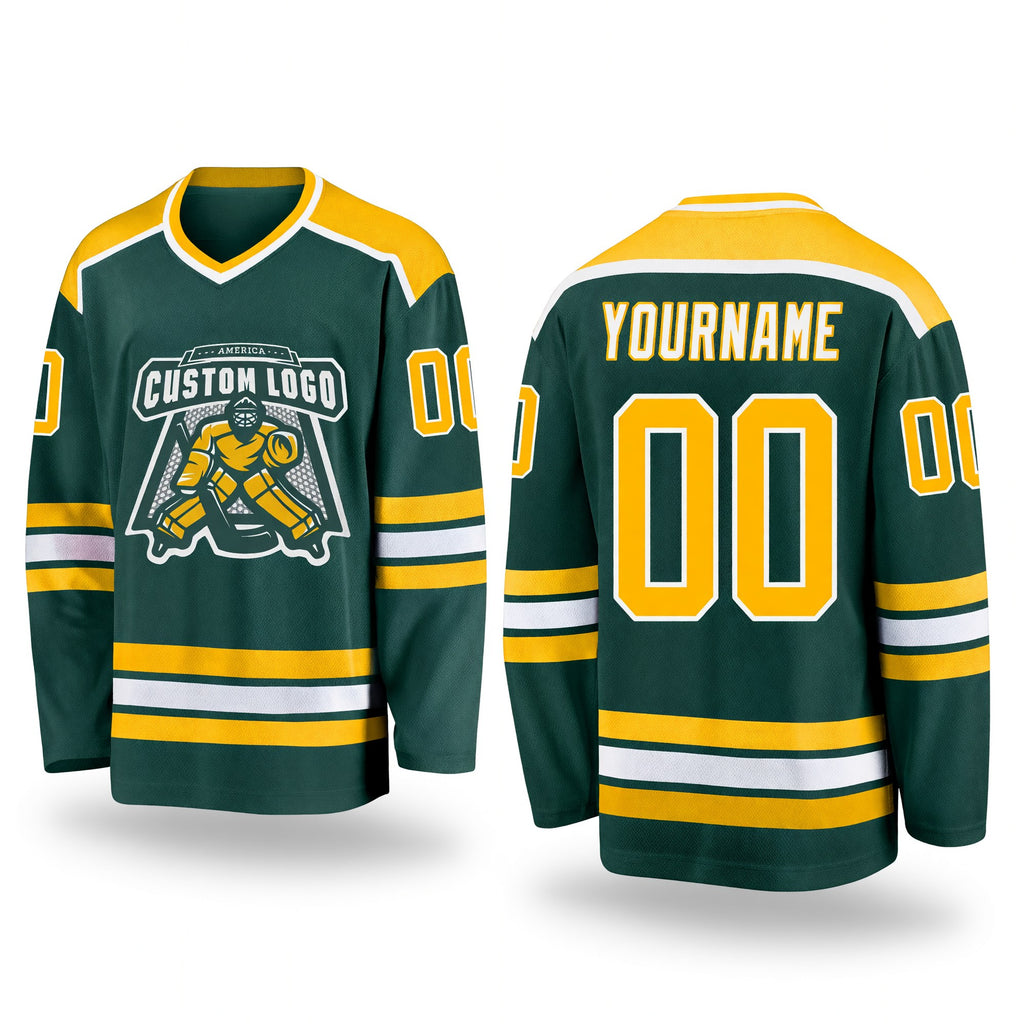 Custom Green Gold-White Hockey Jersey