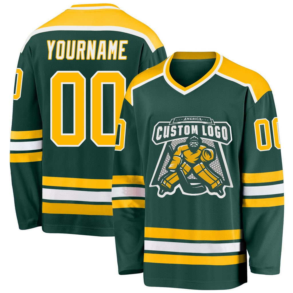 Custom Green Gold-White Hockey Jersey photo 1
