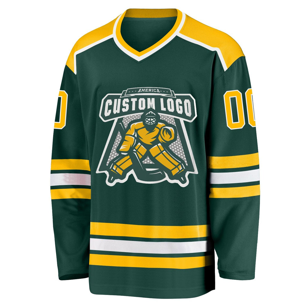 Custom Green Gold-White Hockey Jersey photo 2