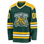 Custom Green Gold-White Hockey Jersey photo 2