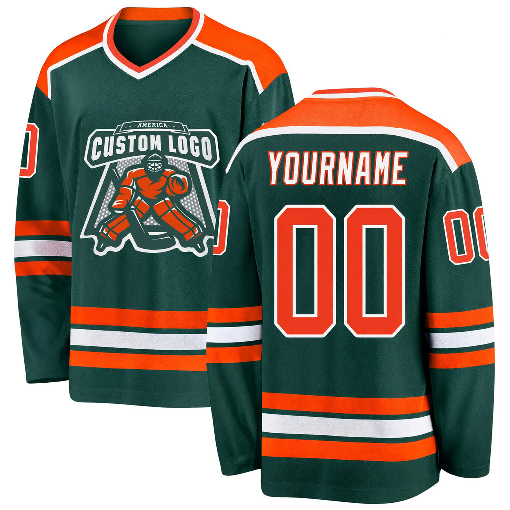 Custom Green Orange-White Hockey Jersey