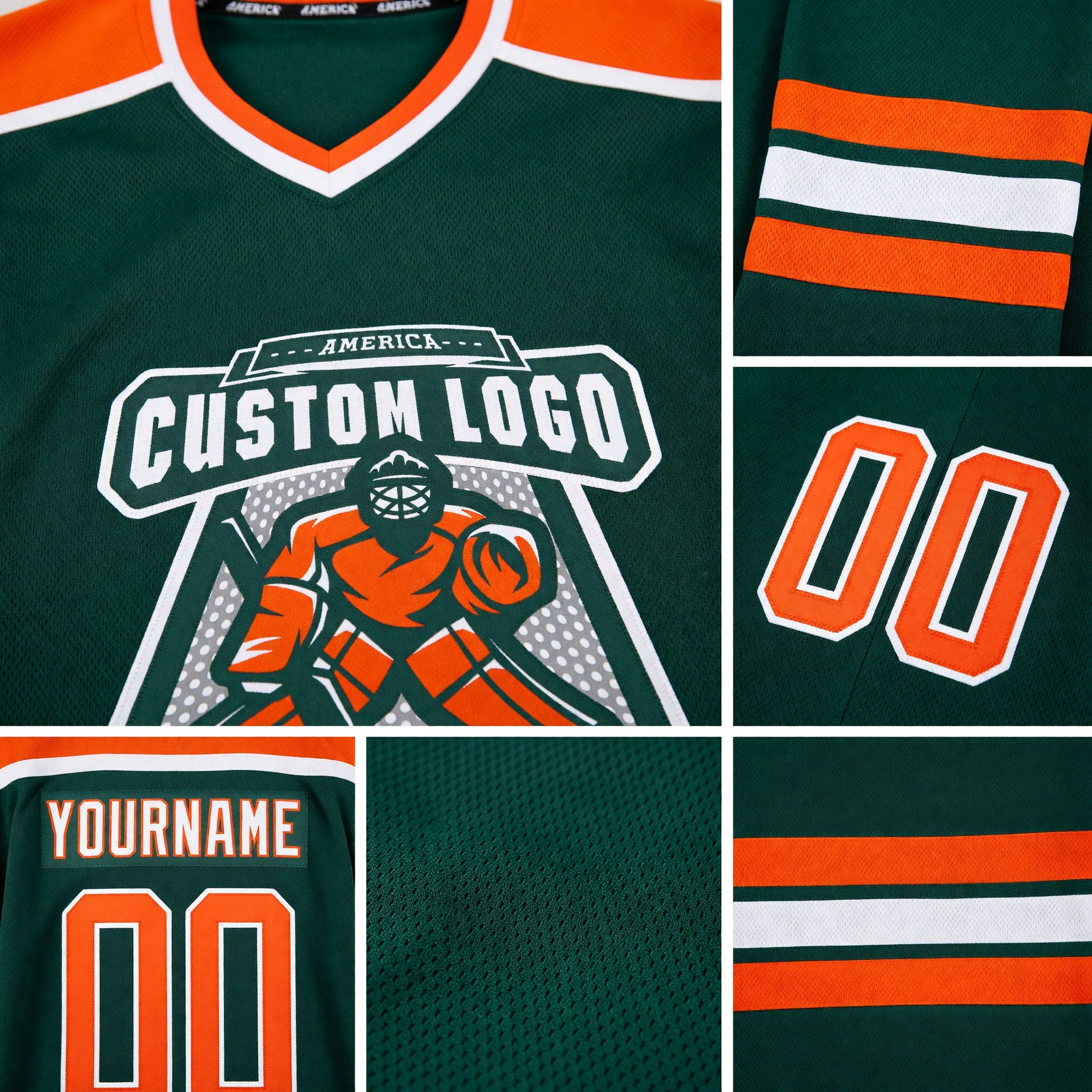 Custom Green Orange-White Hockey Jersey detail