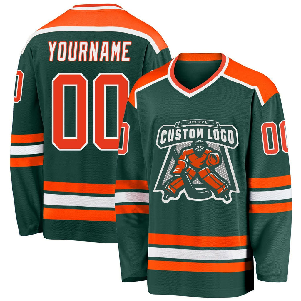 Custom Green Orange-White Hockey Jersey photo 1