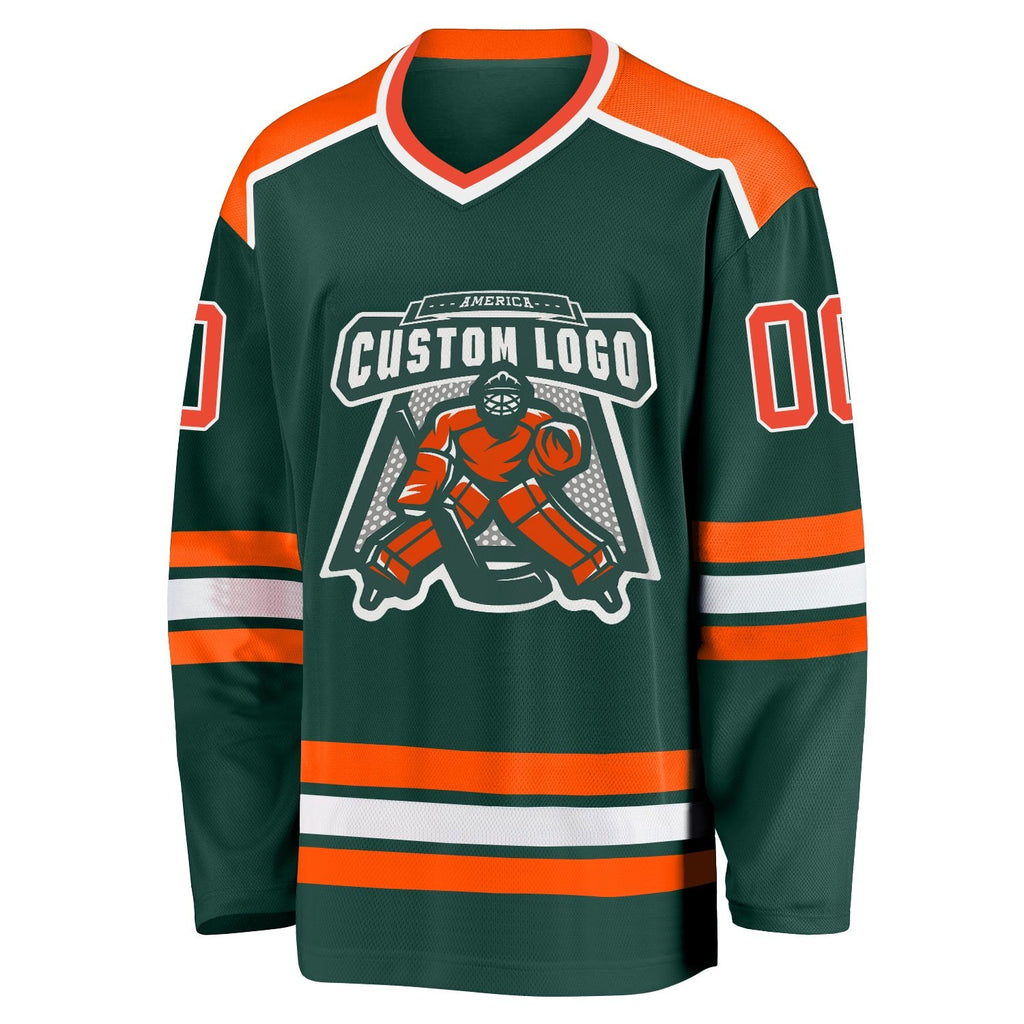 Custom Green Orange-White Hockey Jersey photo 2