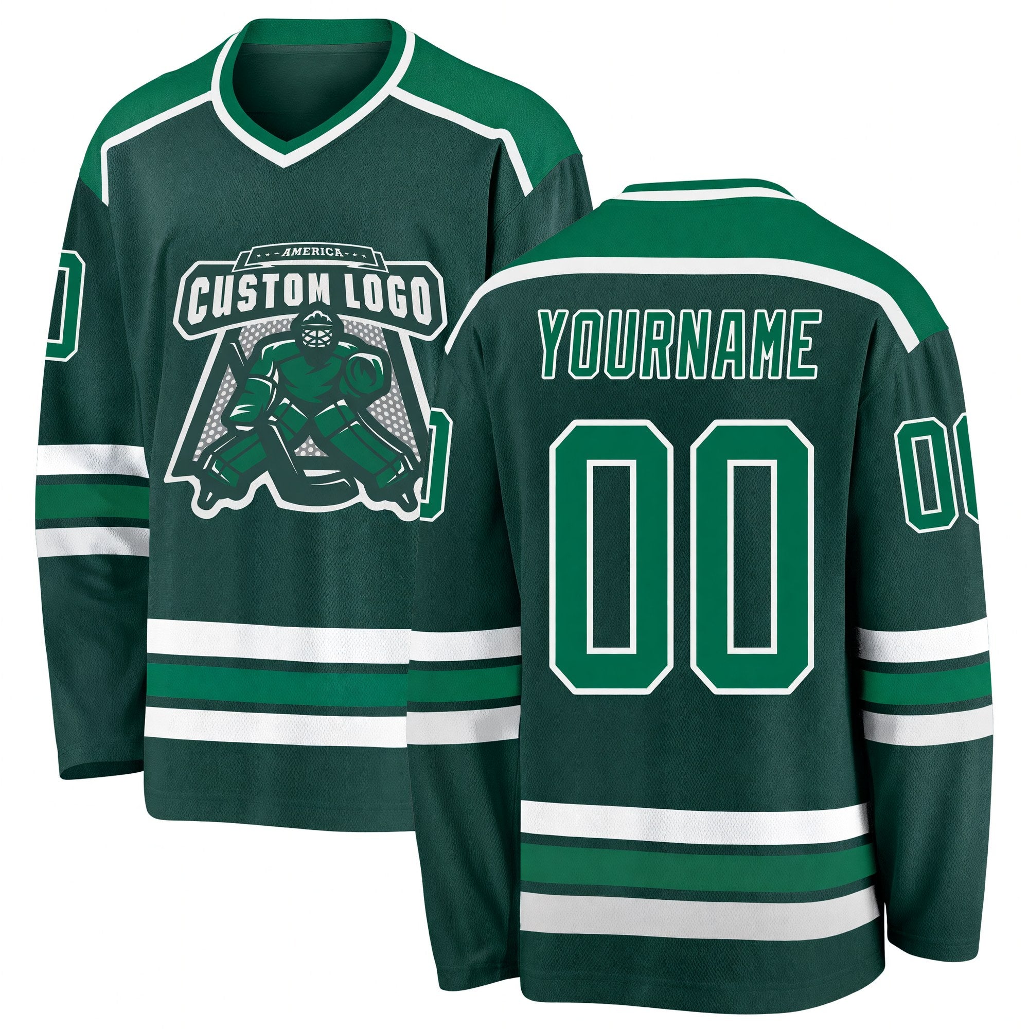 Custom Green Kelly Green-White Hockey Jersey
