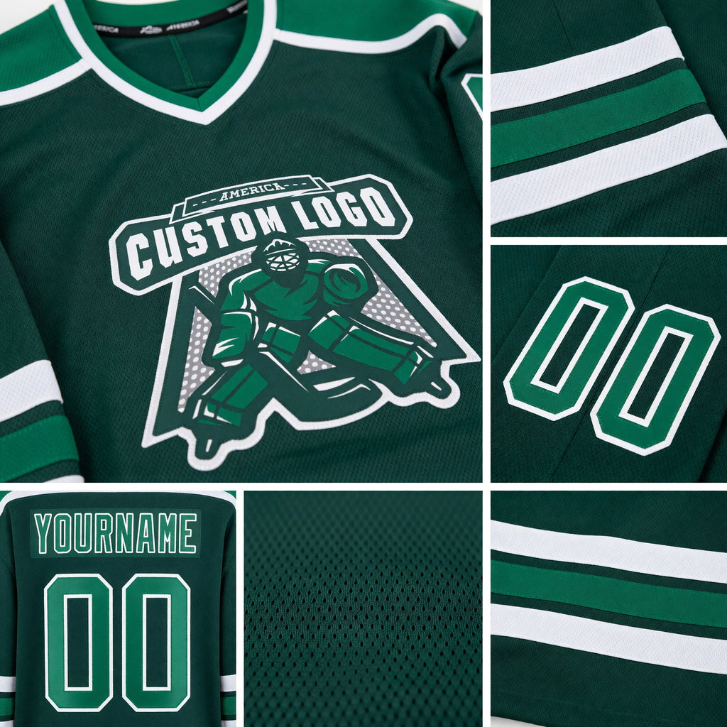 Custom Green Kelly Green-White Hockey Jersey detail