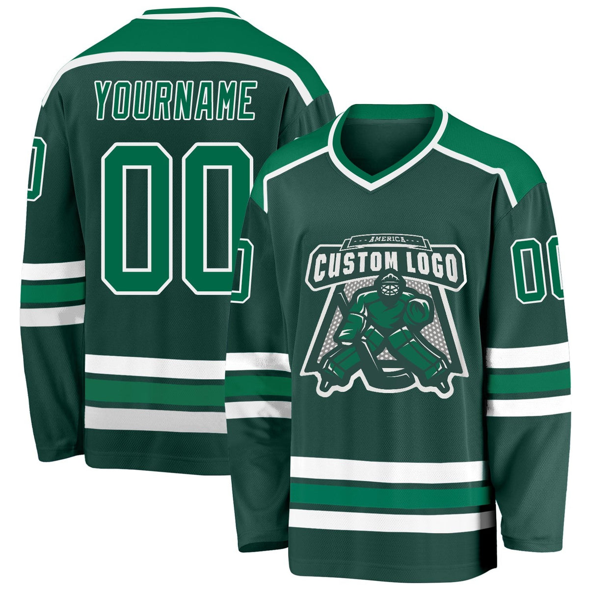 Custom Green Kelly Green-White Hockey Jersey photo 1