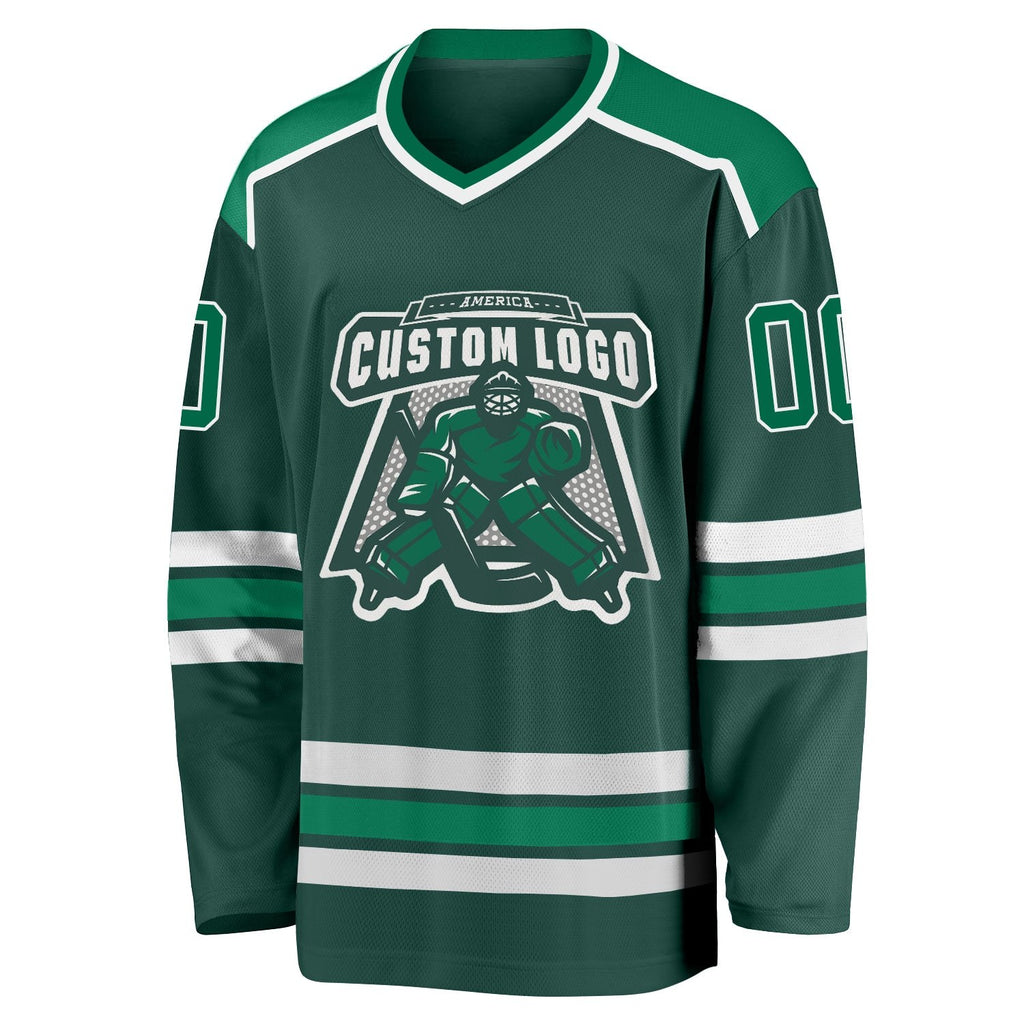 Custom Green Kelly Green-White Hockey Jersey photo 2