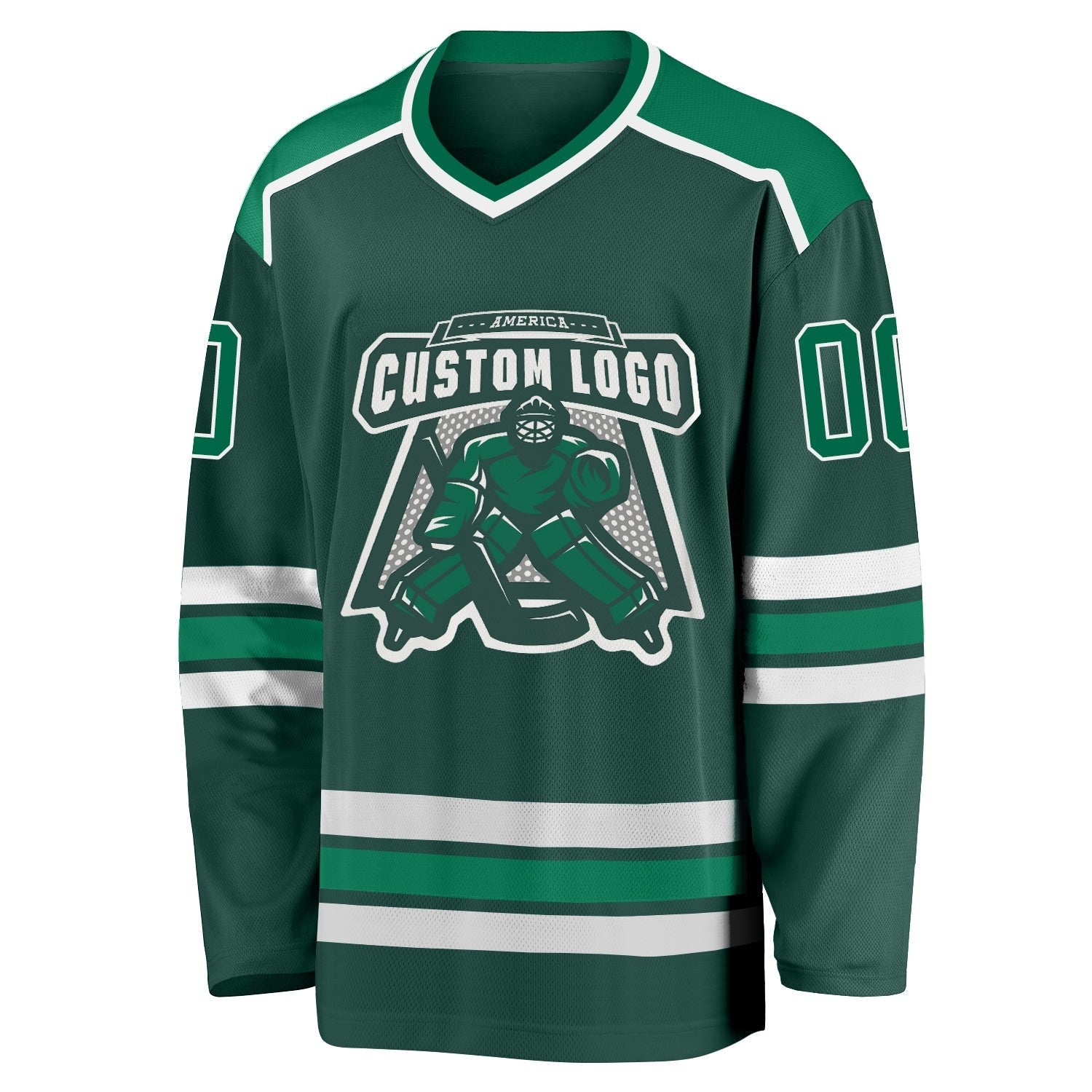 Custom Green Kelly Green-White Hockey Jersey photo 2