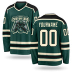 Custom Green Cream-Black Hockey Jersey