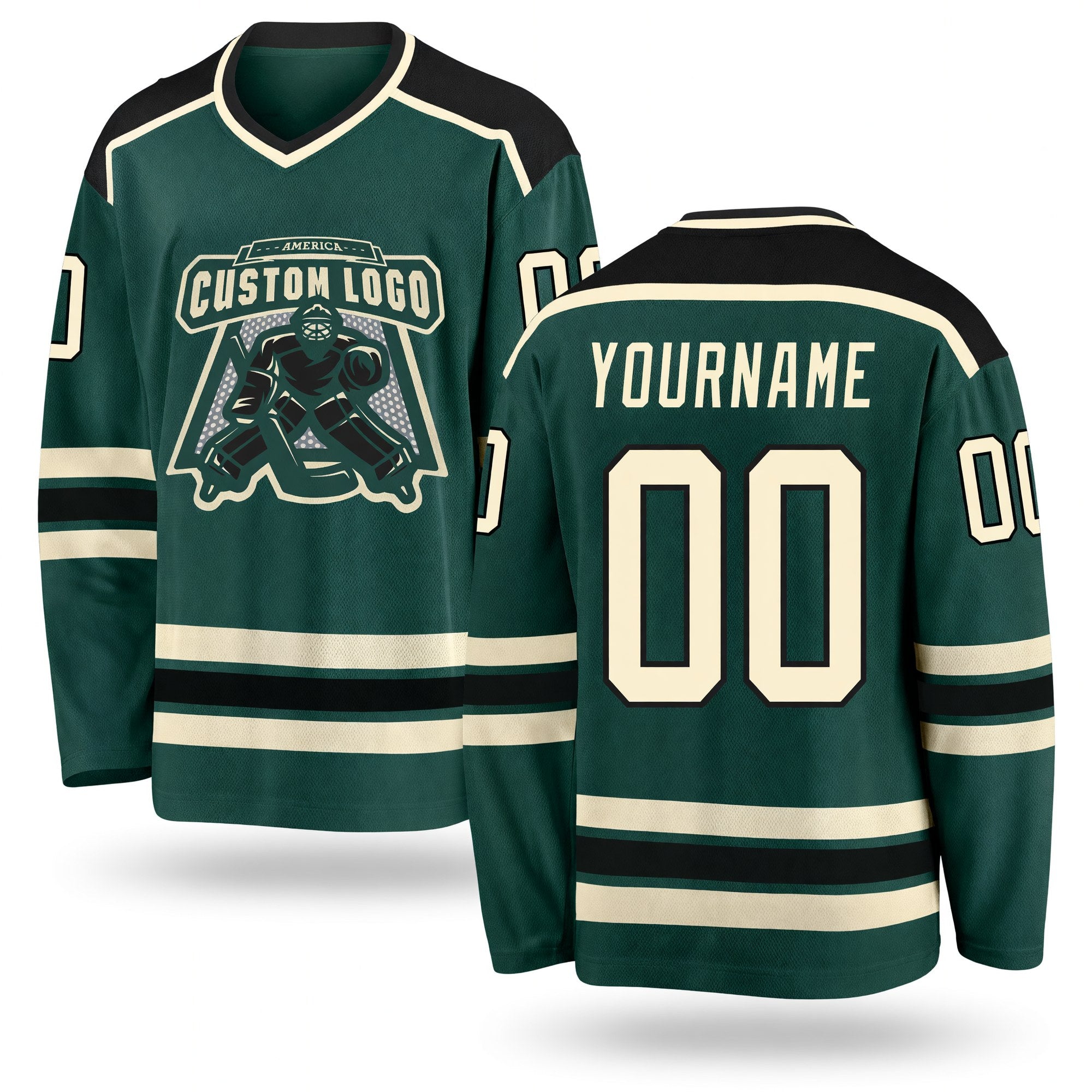 Custom Green Cream-Black Hockey Jersey