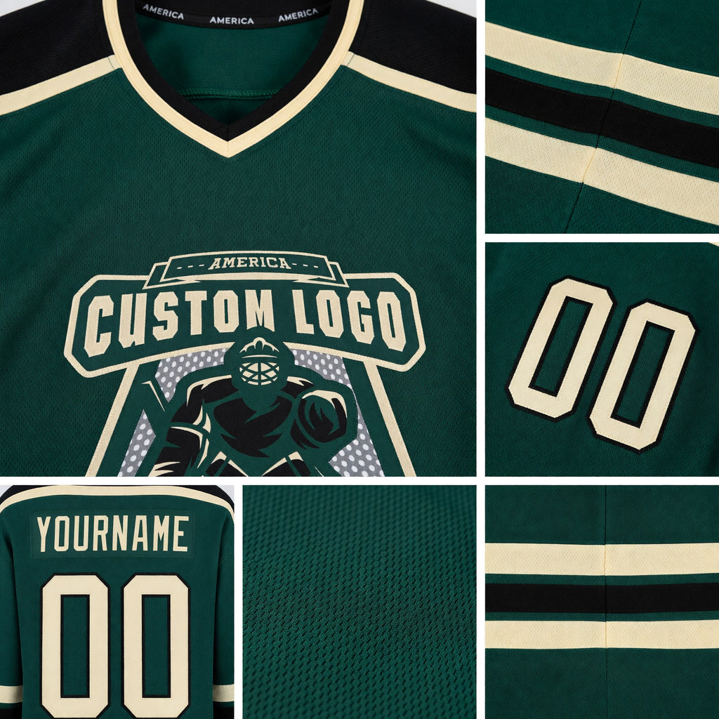 Custom Green Cream-Black Hockey Jersey detail