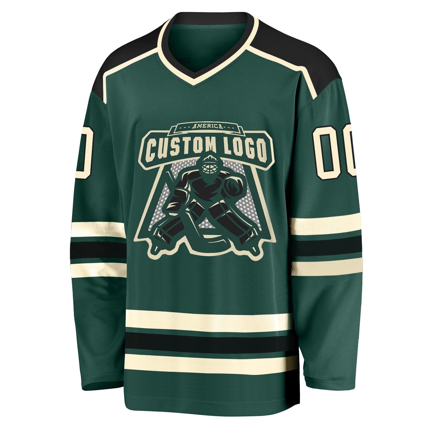 Custom Green Cream-Black Hockey Jersey photo 2