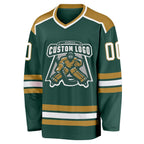 Custom Green White-Old Gold Hockey Jersey photo 3