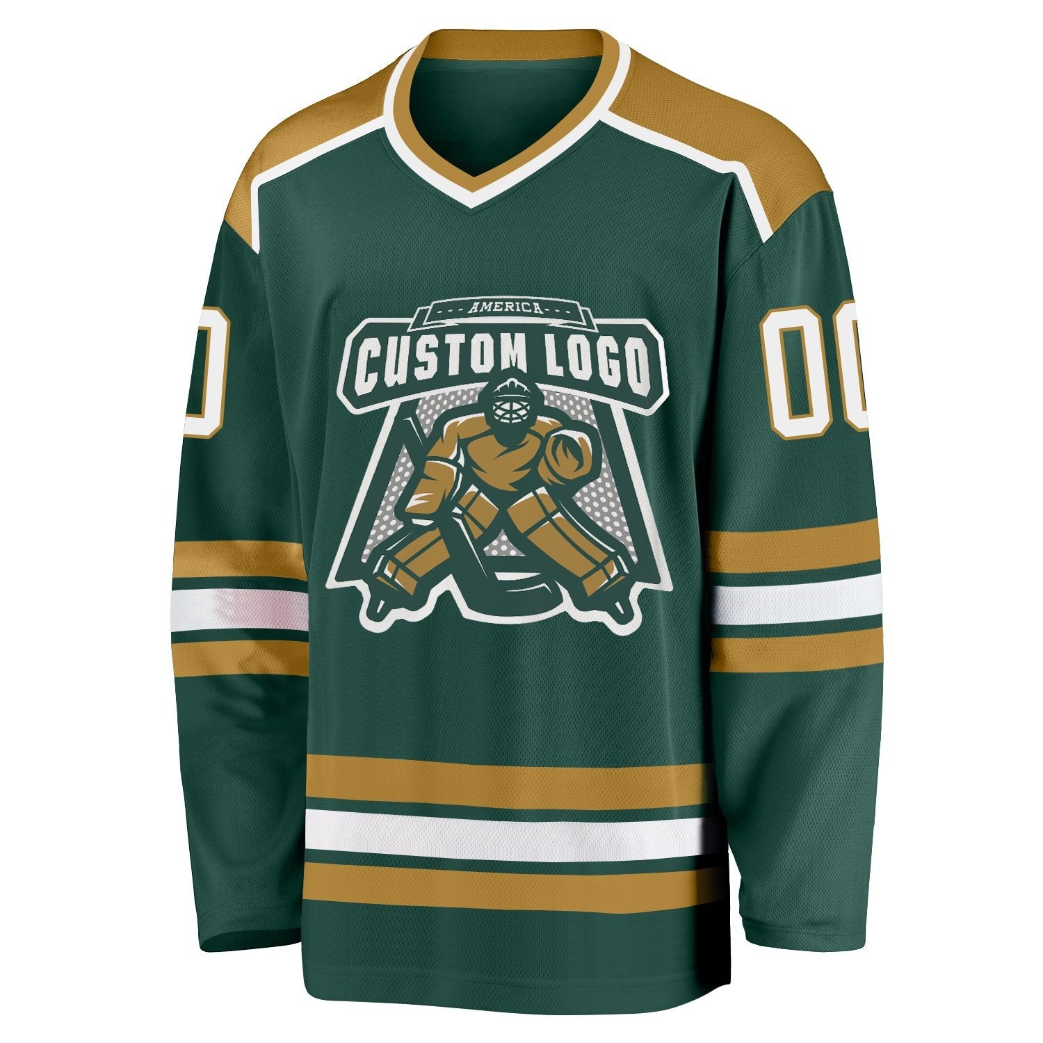 Custom Green White-Old Gold Hockey Jersey photo 3