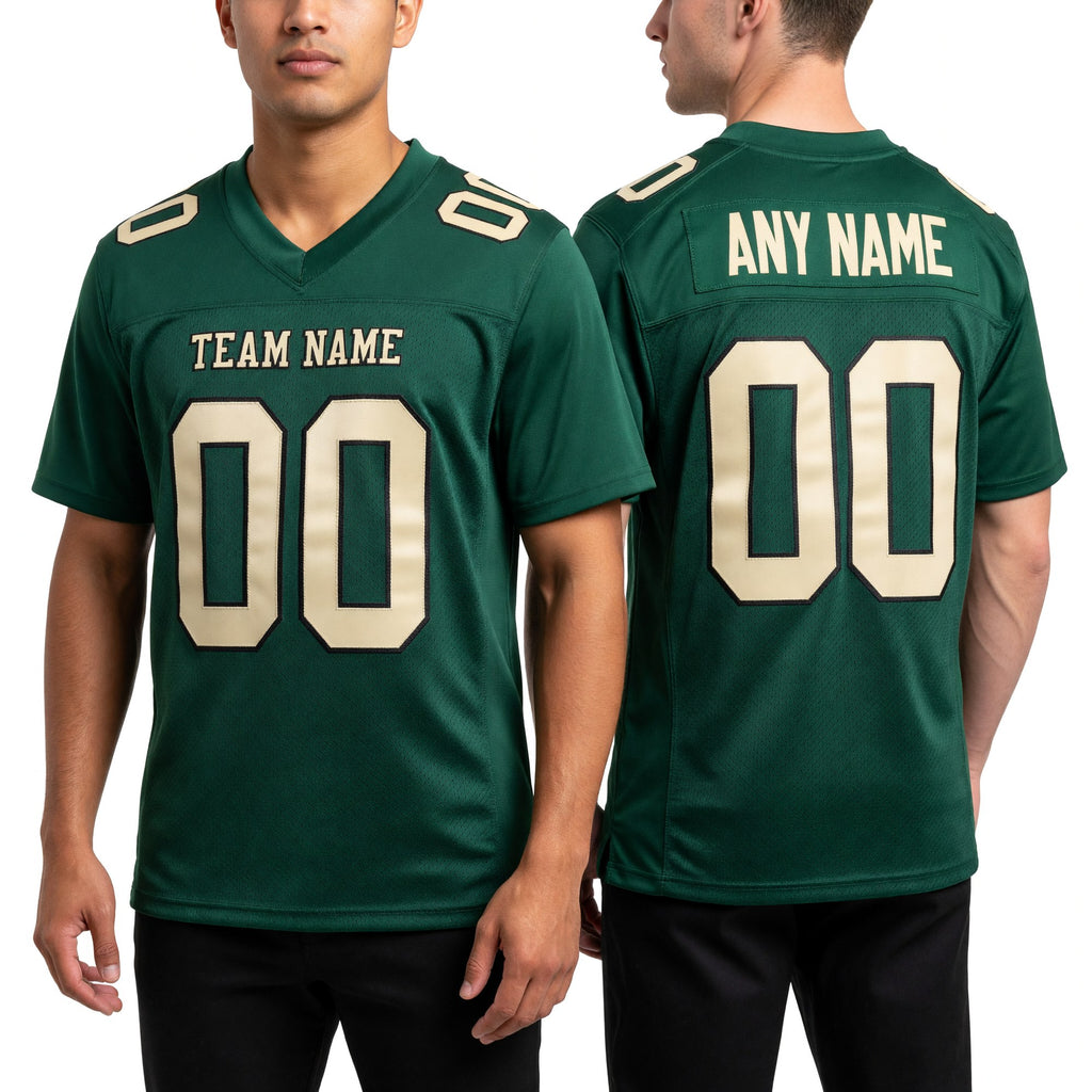 Custom Green Cream-Black Mesh Authentic Football Jersey worn front and back