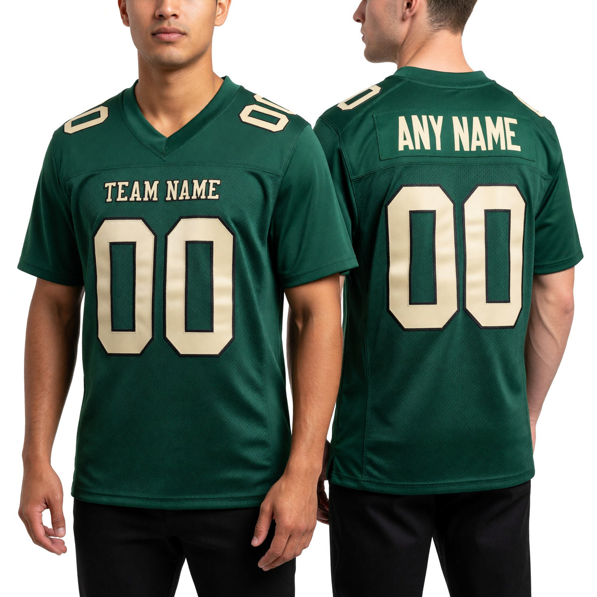 Custom Green Cream-Black Mesh Authentic Football Jersey worn front and back